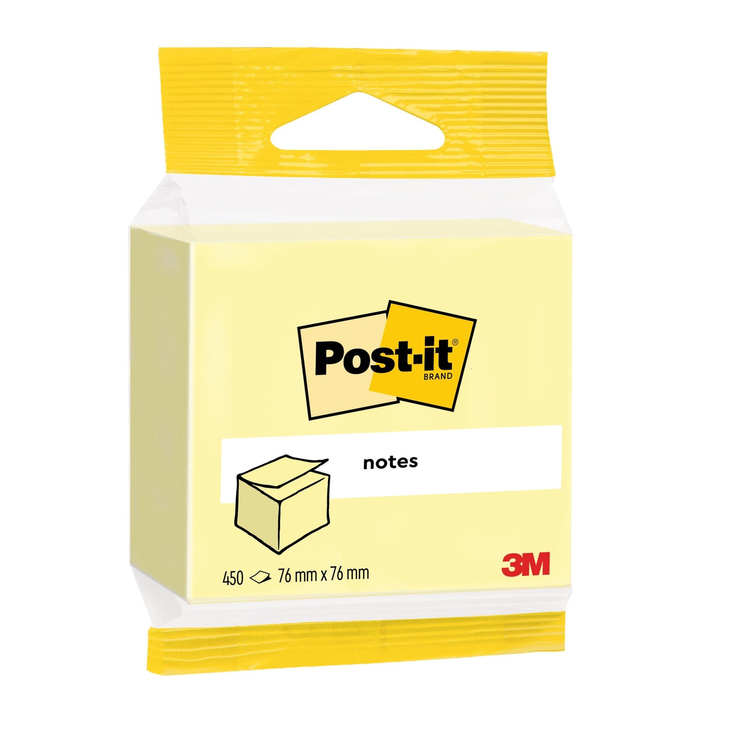 A 3M Deutschland GmbH Post-it® Notes Würfel, Gelb, 76x76 mm, 450 Blatt pro Block, einzeln verpackt. Enthält das Post-it Logo und ist aus 100% PEFC-zertifiziertem Papier.