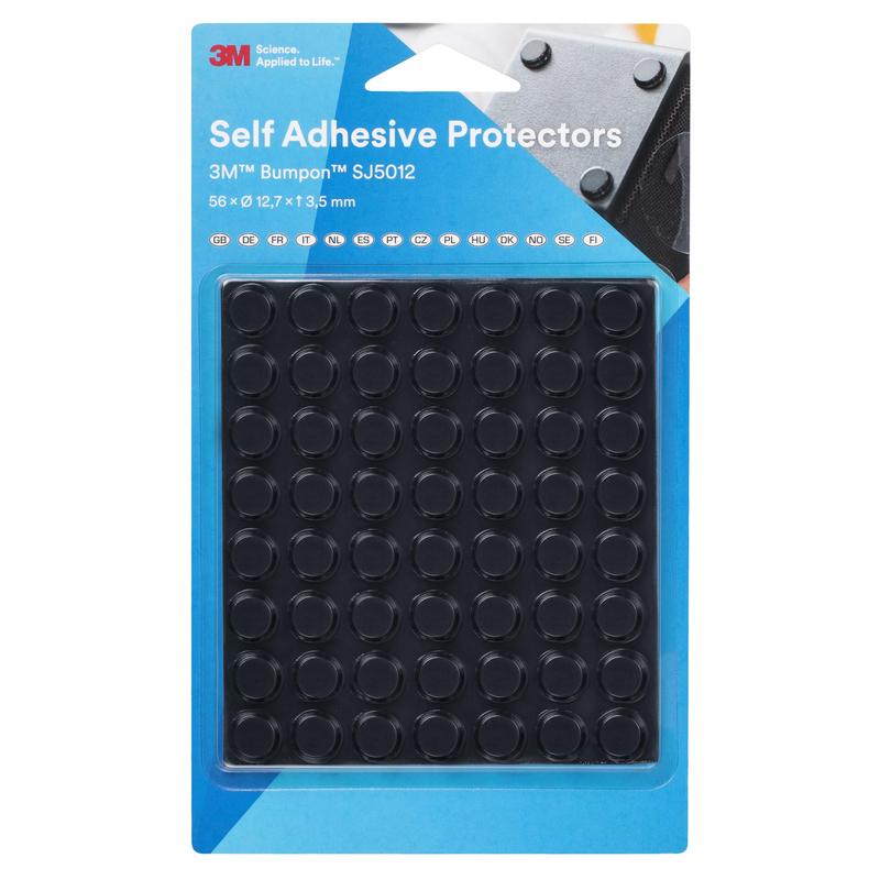 Mini pachet de protecție elastică 3M™ Bumpon™ SJ5012BL, negru, 56 bucăți, 12,7 x 3,5 mm, adeziv cauciuc natural R-30 | Pachet (56 bucăți)