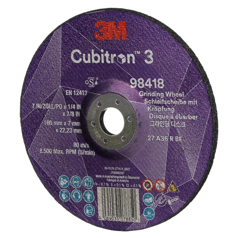 Disc de șlefuit 3M™ Cubitron™ 3, 98418, 36+, T27, 180 mm x 7 mm x 22,23 mm, EN, 10/pachet, 20 bucăți/PU | Pachet (10 bucăți)