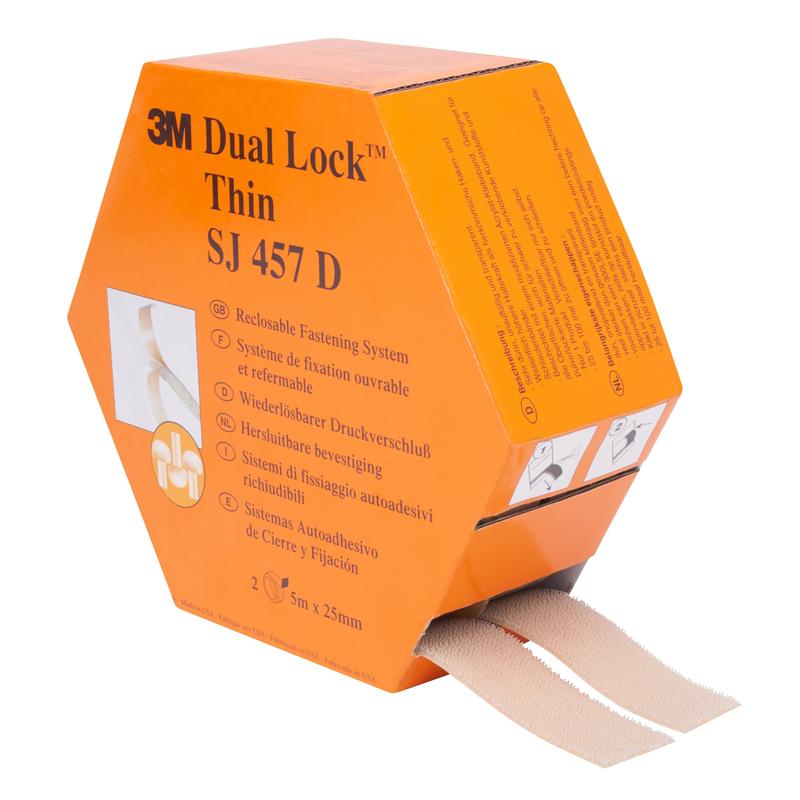 Dispozitiv de fixare flexibil 3M™ Dual Lock™ SJ457D, negru, 25 mm x 5 m, 1,7 mm, 109 capete/cm², cutie de distribuire | Pachet (1 bucata)