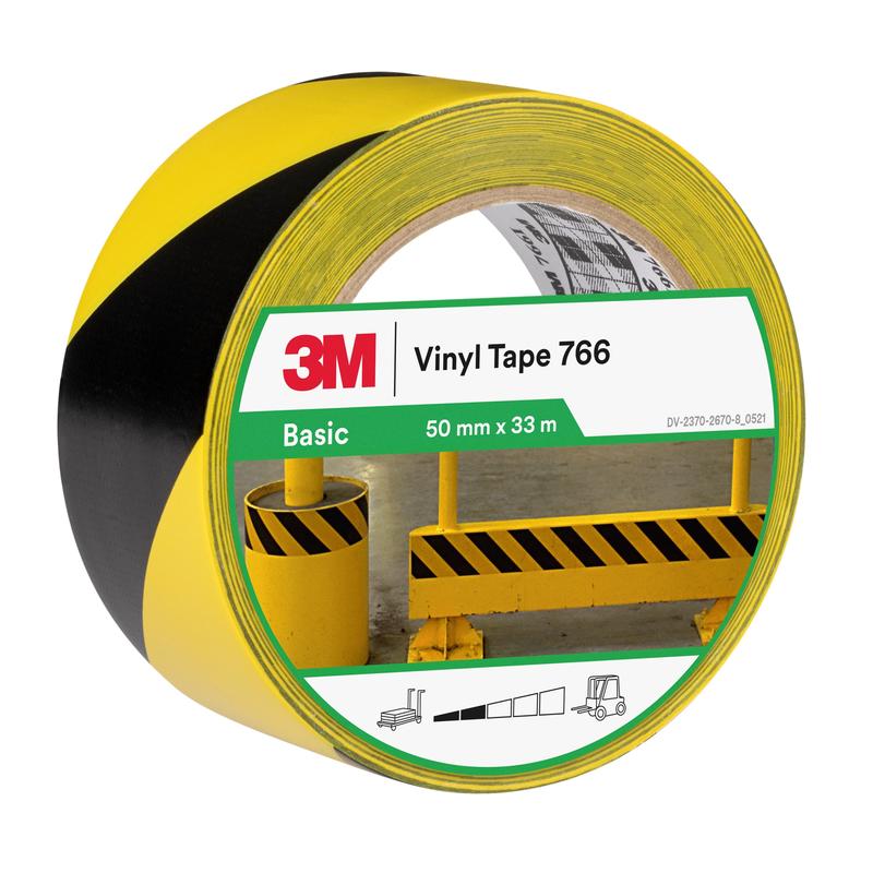 Bandă de marcare a pericolelor 3M™ 766i, galbenă/neagră, 50 mm x 33 m, ambalată individual | Pachet (1 rola)