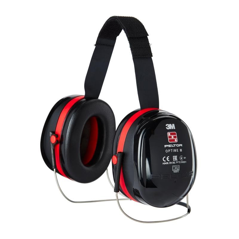 3M™ PELTOR™ Optime™ III căști pentru urechi, negru/roșu, bandă pentru gât, H540B-412-SV | Pachet (1 bucata)