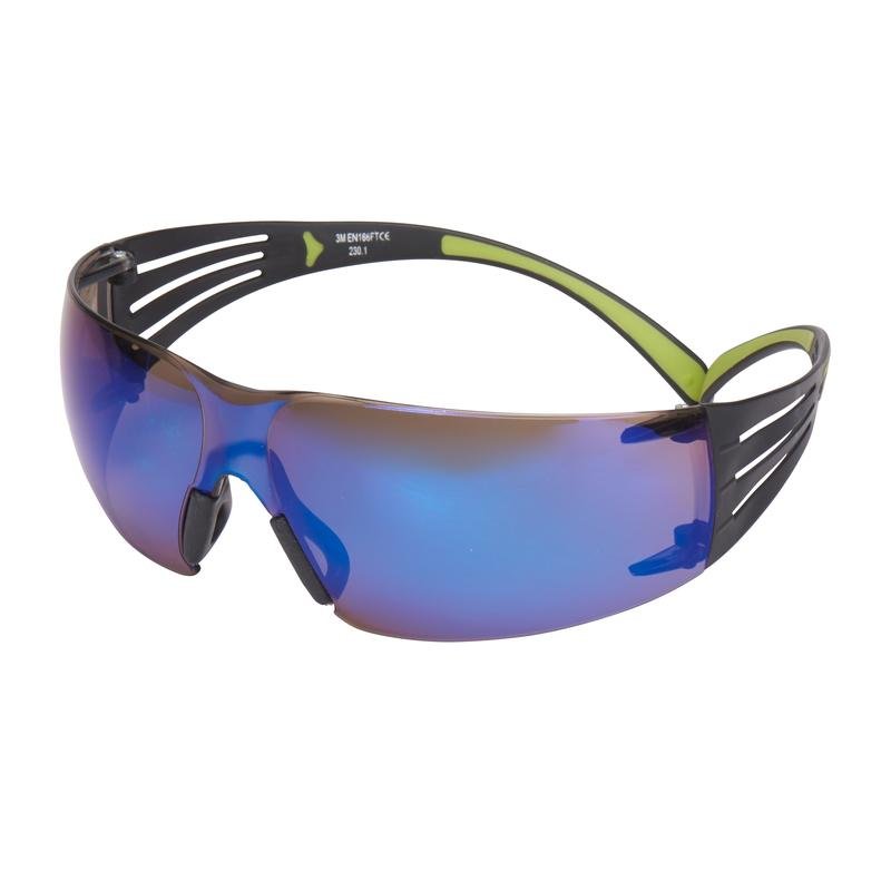 Ochelari de protecție 3M™ SecureFit™ 400, temple negre/verzi, acoperire anti-zgârieturi, lentilă albastră, oglindă, SF408AS-EU | Pachet (1 bucata)