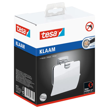 tesa Klaam Toilettenpapierhalter mit Deckel, verchromt, inkl. Klebelösung