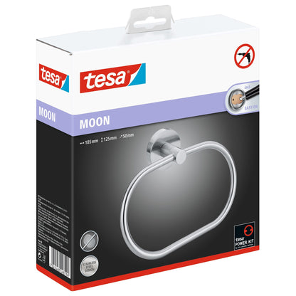 tesa MOON Handtuchring zum Kleben, Edelstahloptik, rostfrei