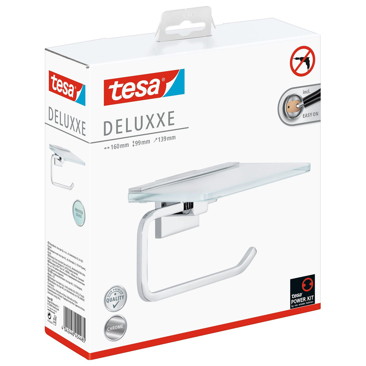 tesa DELUXXE Toilettenpapierhalter mit Ablage, inkl. Klebelösung