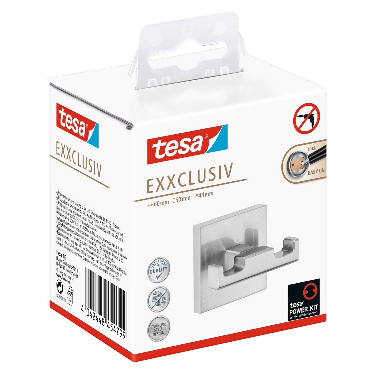 tesa EXXCLUSIV Wandhaken doppelt, Edelstahloptik, Klebelösung