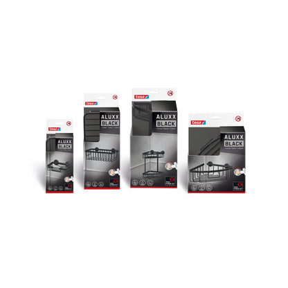 tesa ALUXX BLACK Eck-Duschablage, mattschwarz, für Dusche und Badewanne – Sortiment