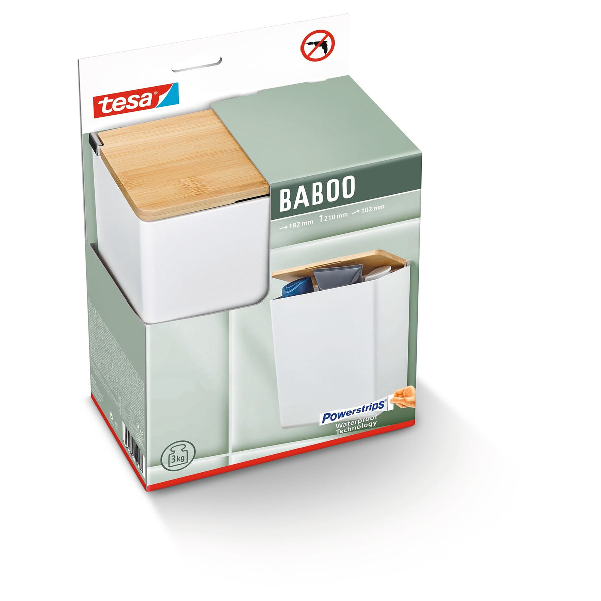 tesa BABOO Aufbewahrungsbox groß, mit Bambusdeckel, zusätzlicher Stauraum für das Bad, weiß