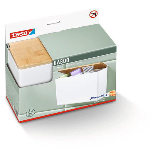 Cutie de depozitare tesa BABOO extra mare, cu capac din bambus și separator, spațiu suplimentar de depozitare pentru baie, albă
