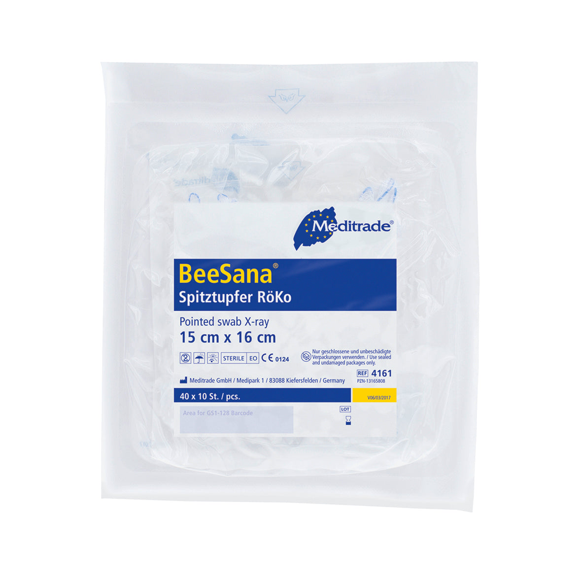 Tampon ascuțit BeeSana® VM 20, RöKo, steril, 15 x 16 cm, mare | Pachet (400 bucăți)