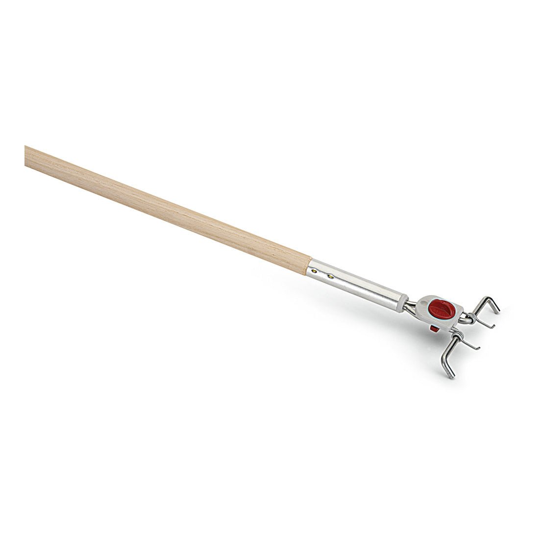 Peria Nölle Profi Brush cu mâner de lemn Beco® (24 mm) de la Nölle Profi Brush Bürsten- & Pinseltechnik e.K. are un mâner robust din lemn și un cap metalic cu un detaliu roșu la bază, ideal pentru prinderea sau ridicarea obiectelor.