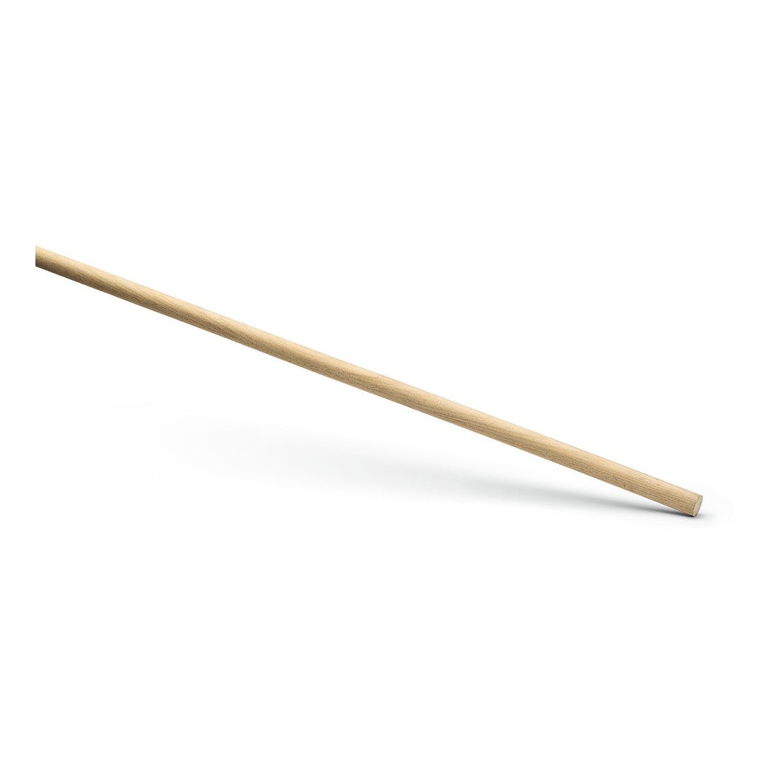 Un singur mâner de dispozitiv Nölle Profi Brush 28x1.600 mm de la Nölle Profi Brush Bürsten- & Pinseltechnik e.K. este așezat oblic pe un fundal alb, un capăt mai aproape și aruncă o umbră slabă - o variantă profesională pentru unelte de curățare.