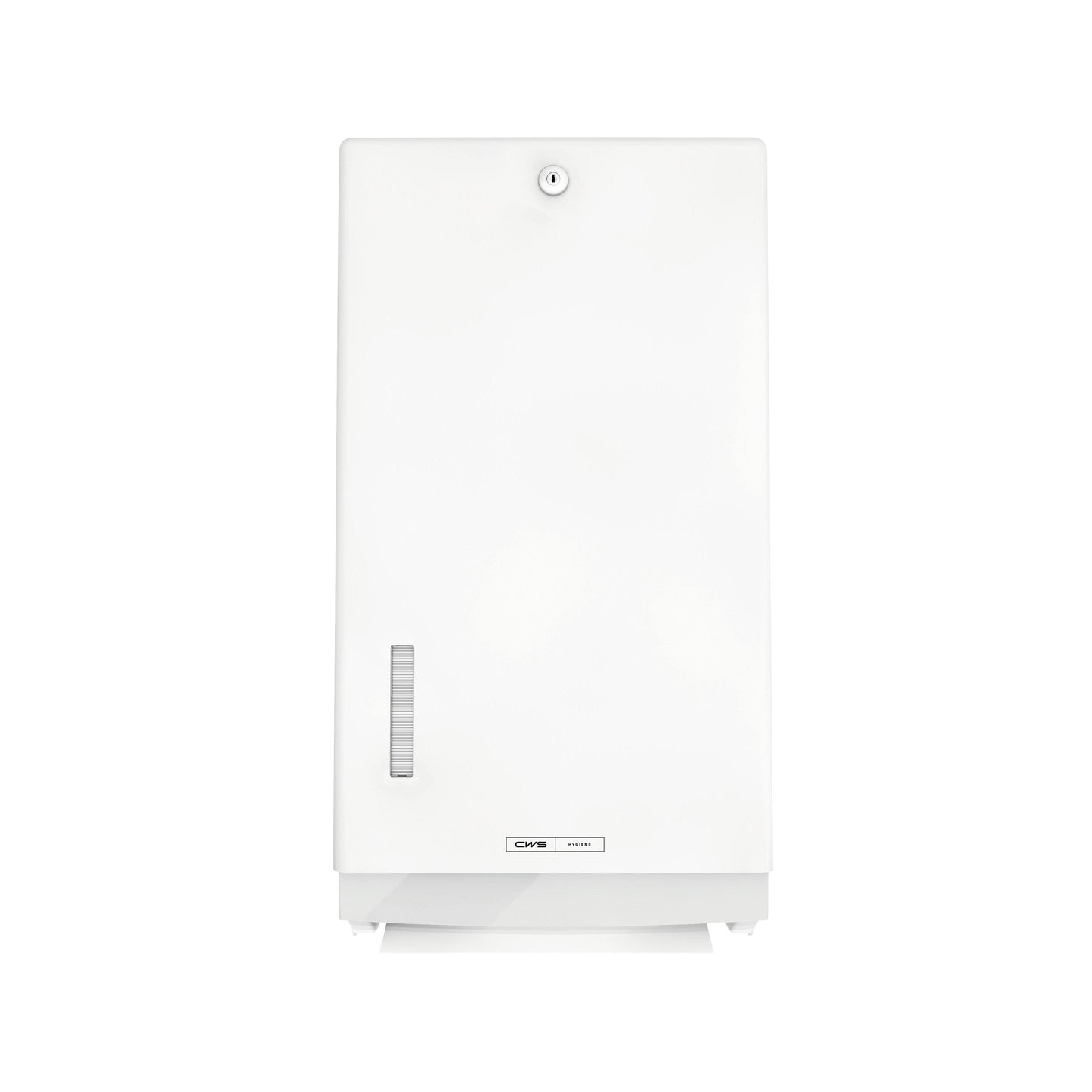 Distribuitorul de prosoape de hârtie pliabile CWS ParadiseLine Paper Universal, alb, cu încuietoare și fereastră de vizualizare pe stânga, permite uscarea igienică a mâinilor cu prosoape de hârtie universale.