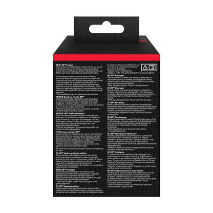 Imaginea arată partea din spate a unui dop de protecție auditivă 3M™ 1100 (spumă moale, SNR 35 dB, portocaliu) de la 3M Deutschland GmbH cu fundal negru, text alb multilingv, agățătoare deasupra și mici simboluri de avertizare în colțul din dreapta sus.