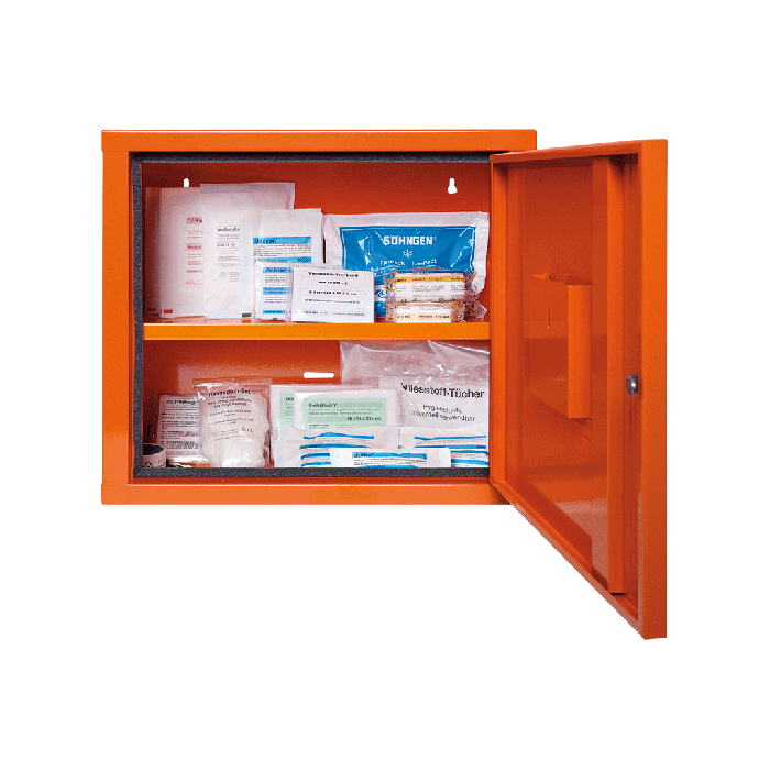 Verbandschrank JUNIORSAFE orange mit Füllung Standard DIN 13157