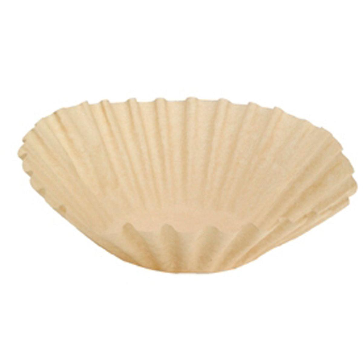 Ein einzelner Duni GmbH Kaffeefilter Brewmatic, 1,8 l, Ø110 mm aus braunem Papier (Packung: 250 Stück) ist auf weißem Hintergrund zu sehen. Der unbenutzte Filter hat geriffelte Seiten und einen flachen Boden - ideal für frischen Kaffeegenuss.