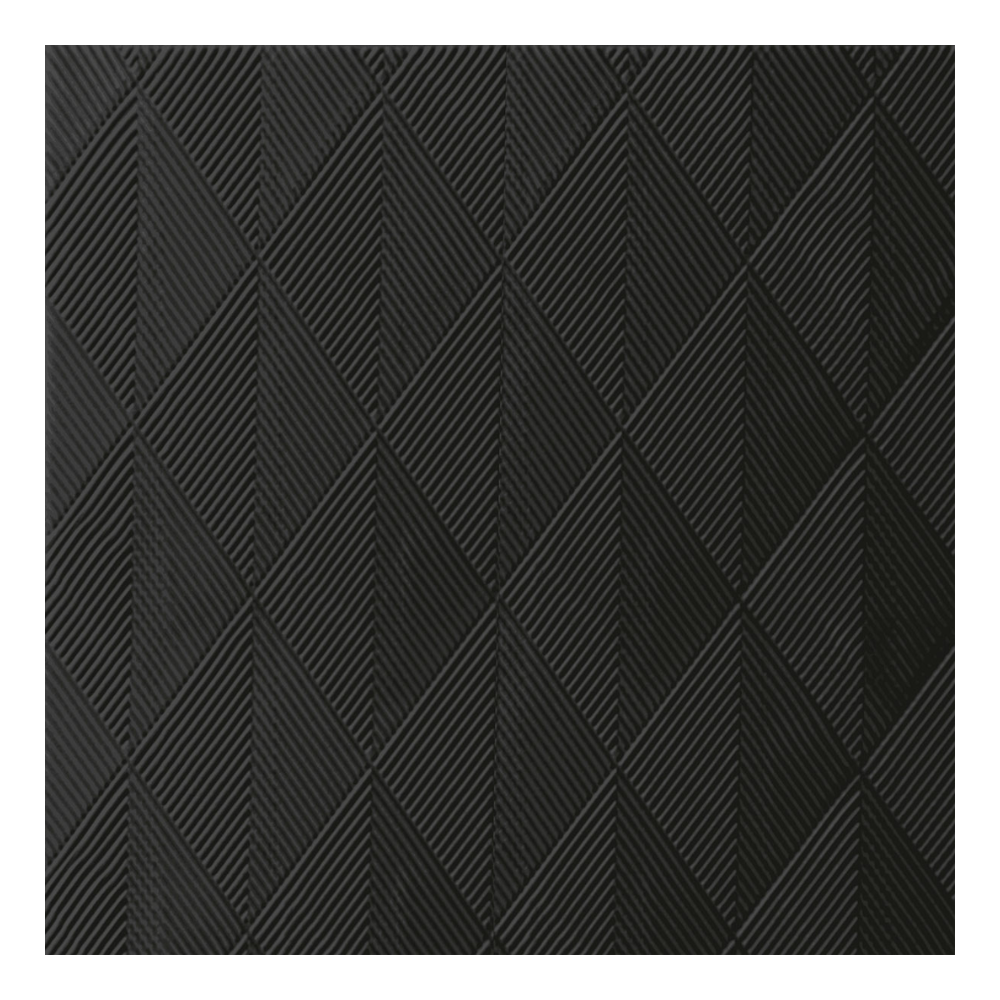Șervețelul Duni Elegance® Crystal de dimensiunea 40 x 40 cm în negru prezintă o suprafață texturată cu secțiuni romboide în relief. Fiecare romb conține patru triunghiuri mai mici într-un design geometric rafinat, de culoare uniformă gri închis sau negru, de la Duni GmbH. Pachetul conține 40 de șervețele.