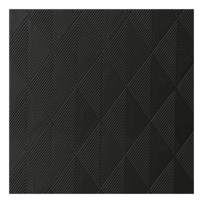 Șervețelul Duni Elegance® Crystal de dimensiunea 40 x 40 cm în negru prezintă o suprafață texturată cu secțiuni romboide în relief. Fiecare romb conține patru triunghiuri mai mici într-un design geometric rafinat, de culoare uniformă gri închis sau negru, de la Duni GmbH. Pachetul conține 40 de șervețele.