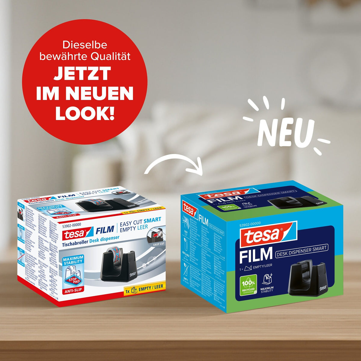 tesa DESK DISPENSER SMART RECYCLED Tischabroller, für Rollen bis 33 m, leer – Produktmerkmale