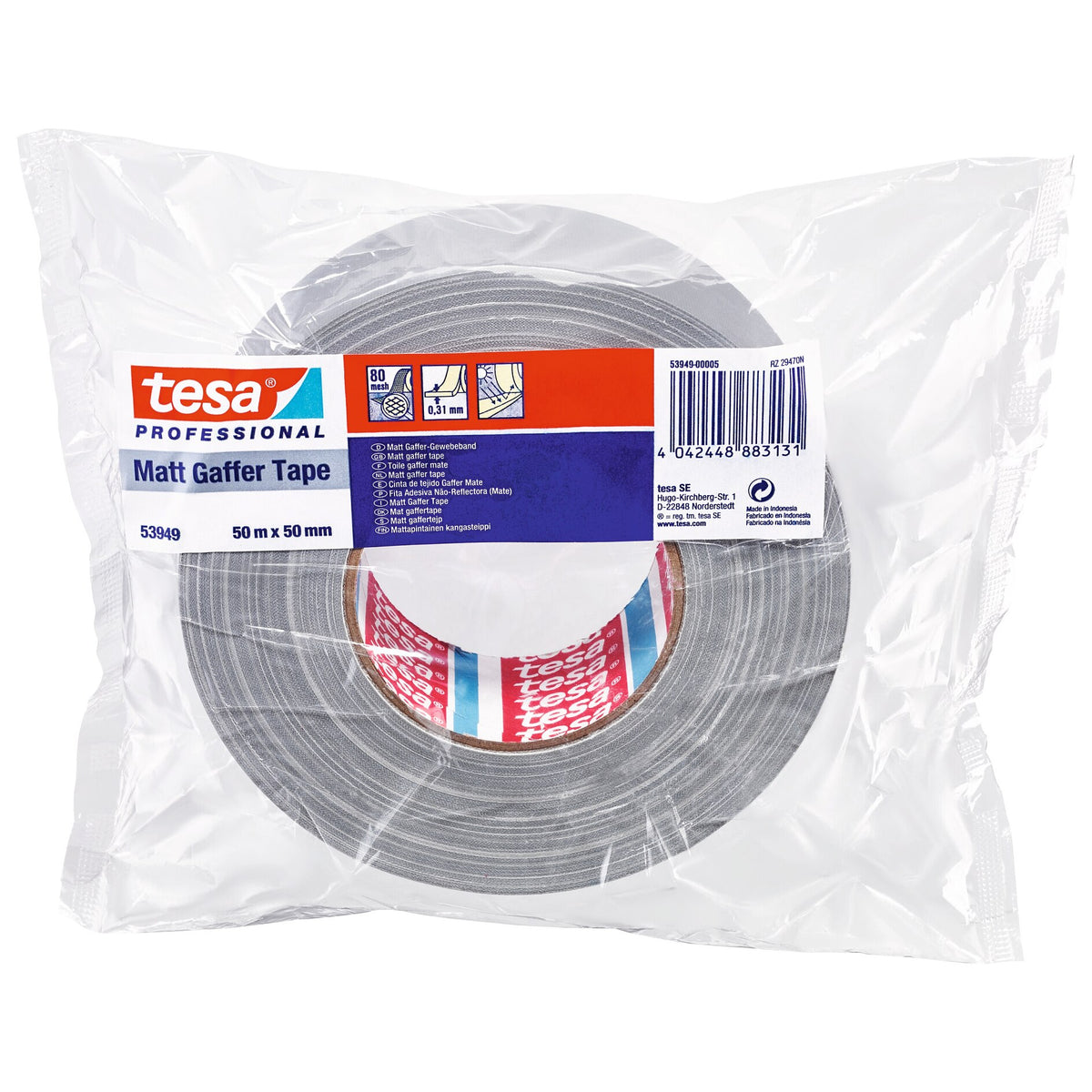 tesa Professional 53949 Gafferband, matt, 50 m x 50 mm silber-matt