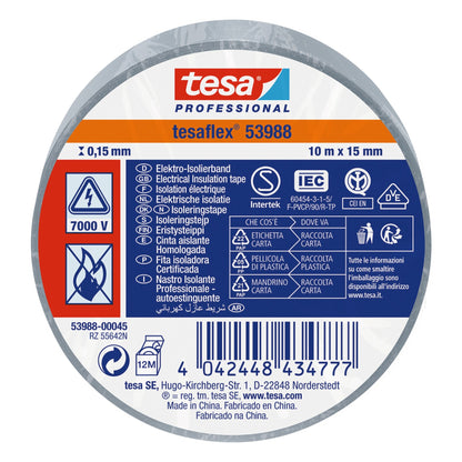 tesa Professional 53988 Isolierband 7000V grau, 10 m x 15 mm