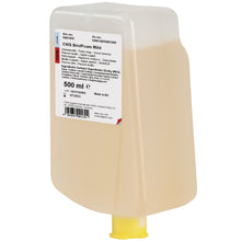 Rechteckiger Kunststoffspender mit 500 ml CWS Seifenschaum BestFoam Mild, ideal für empfindliche Haut, mit Bodenauslauf und weißem, mehrsprachigem Etikett. Ideal für die tägliche Handhygiene. Marke: CWS.