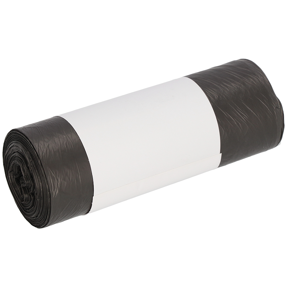 Un sul de saci de gunoi DEISS 490x600 mm din HDPE 30 l de la EMIL DEISS KG (GmbH + Co.) cu o etichetă simplă albă în mijloc, ilustrat pe un fundal alb.