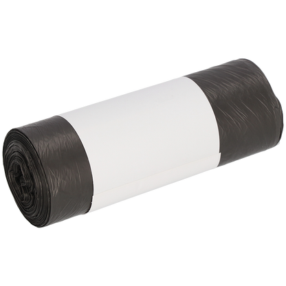 Un sul de saci de gunoi DEISS 490x600 mm din HDPE 30 l de la EMIL DEISS KG (GmbH + Co.) cu o etichetă simplă albă în mijloc, ilustrat pe un fundal alb.