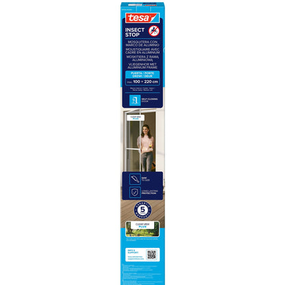 tesa INSECT STOP Aluminium Rahmen Fliegengitter für Türen weiß, 100 x 220 cm