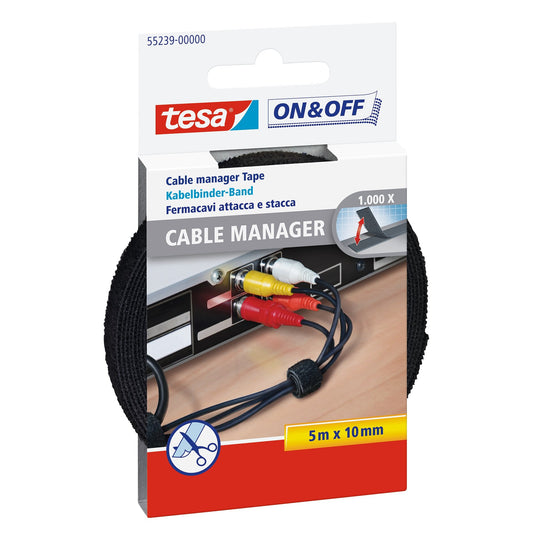 Banda de fixare cu velcro tesa On & Off, negru, 5 m x 10 mm