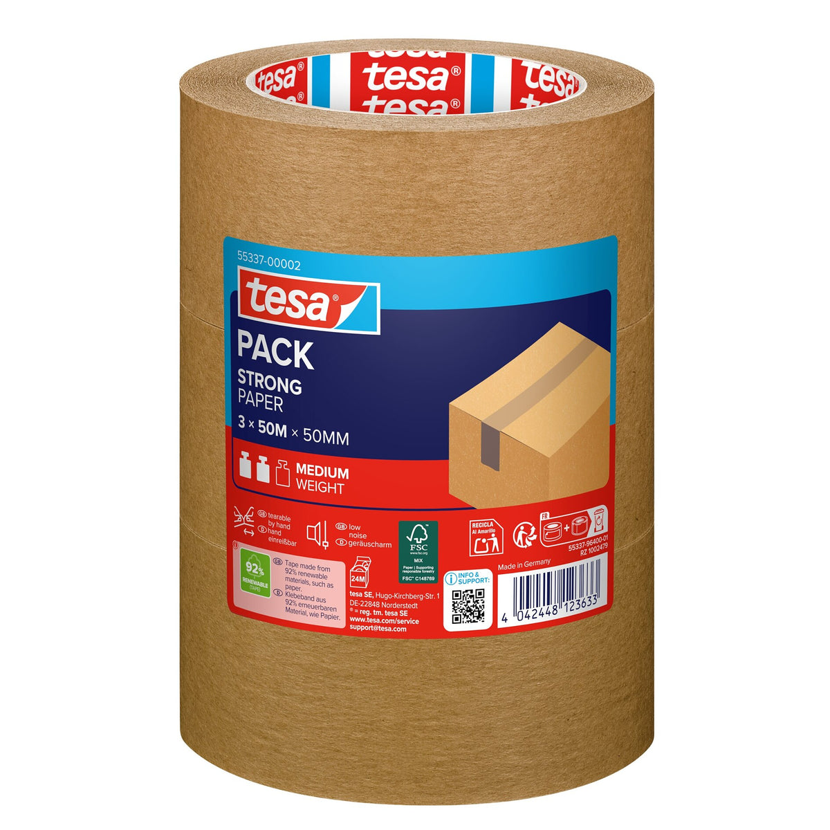 tesapack STRONG PAPER, 50 m x 50 mm, chamois, im Tower