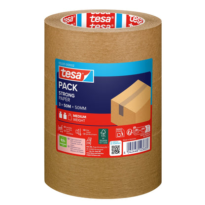 tesapack STRONG PAPER, 50 m x 50 mm, chamois, im Tower