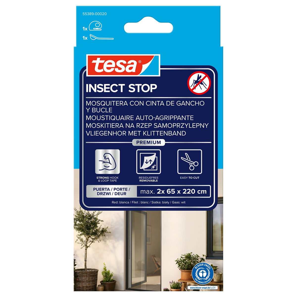 tesa INSECT STOP Klett Fliegengitter Premium für Türen weiß, 65 x 220 cm