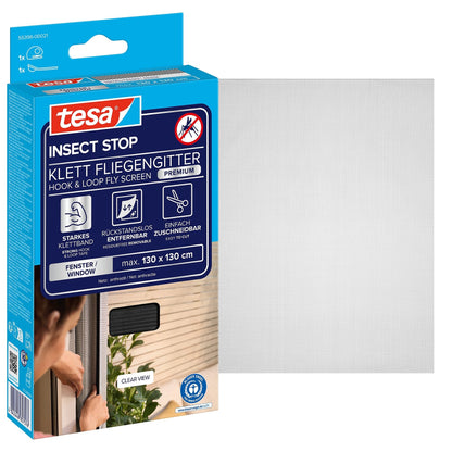 tesa INSECT STOP Klett Fliegengitter Premium für Fenster, anthrazit 130 x 130 cm