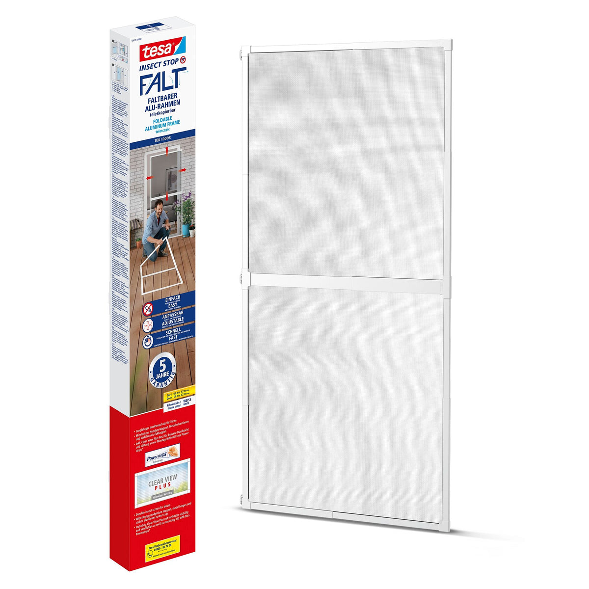 tesa FALT Faltbarer Aluminiumrahmen, teleskopierbar, für Türen, 100 x 220 cm weiß
