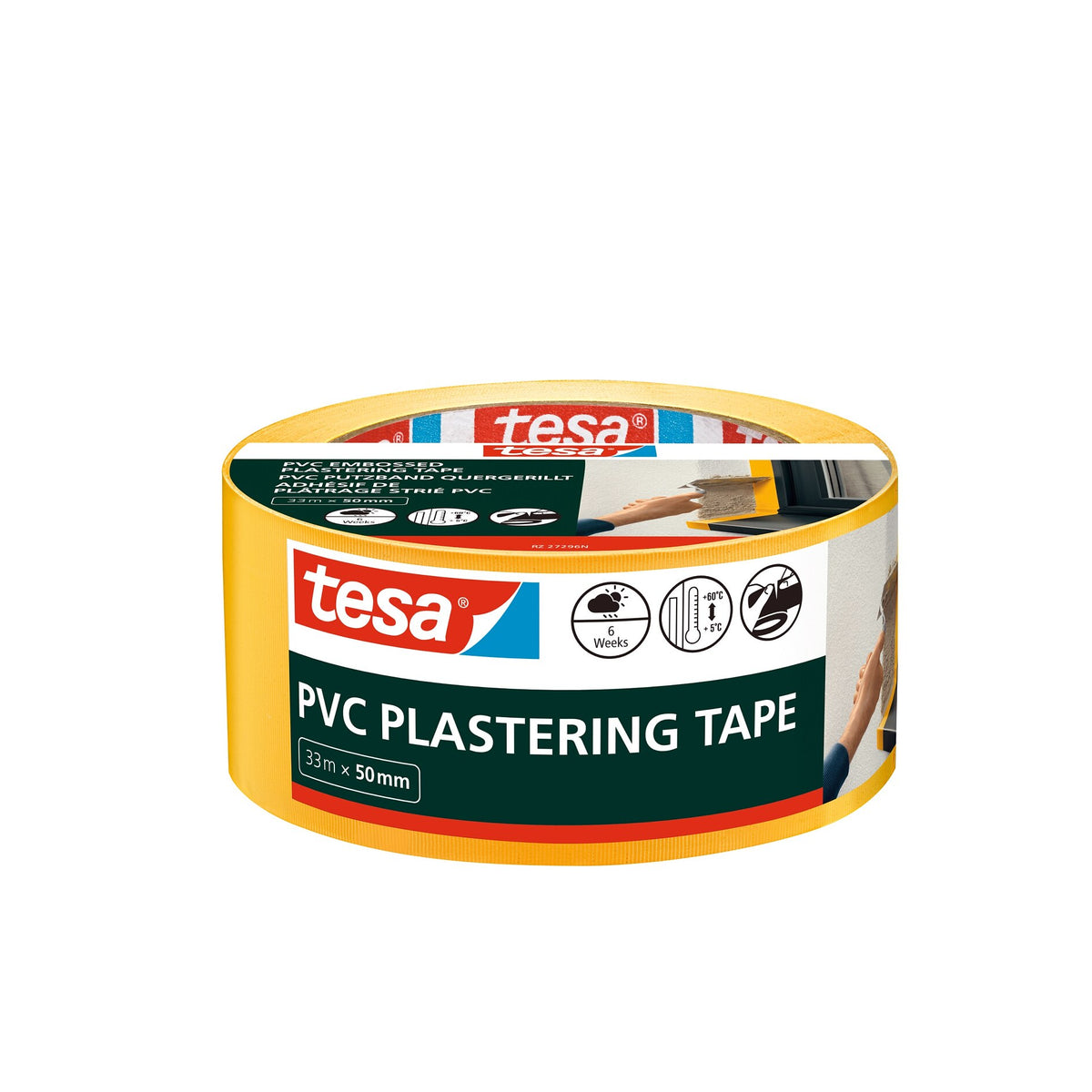 tesa PVC Putzband Quergerillt, 33 m x 50 mm, gelb