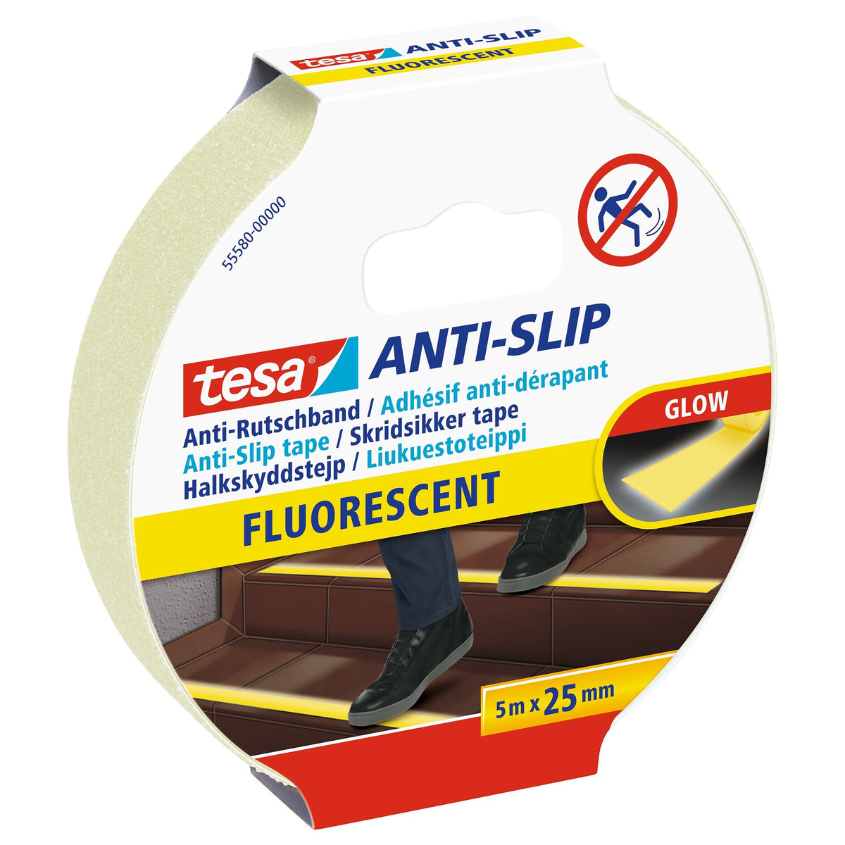 tesa Anti-Rutschband Fluoreszent, 5 m x 25 mm, neon-gelb
