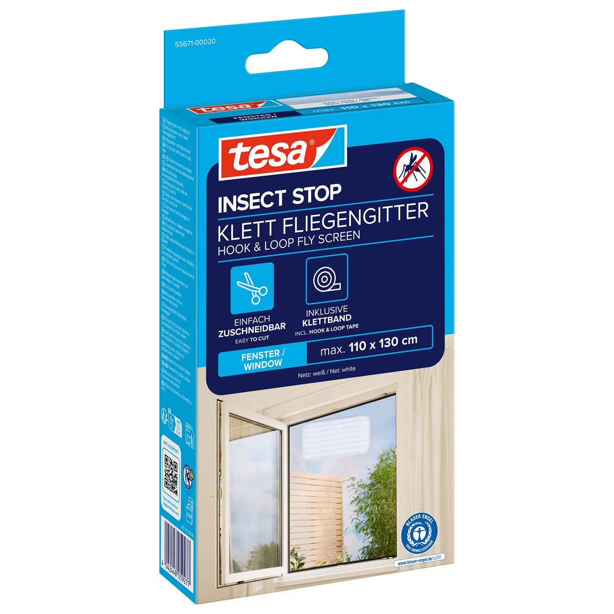 tesa INSECT STOP Klett Fliegengitter für Fenster weiß, 110 x 130 cm