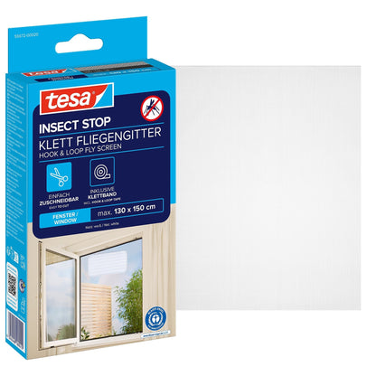 tesa INSECT STOP Klett Fliegengitter für Fenster weiß, 130 x 150 cm