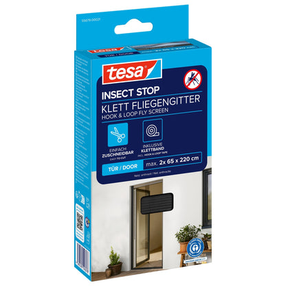 tesa INSECT STOP Klett Fliegengitter für Türen, 65 x 220 cm Standard, anthrazit