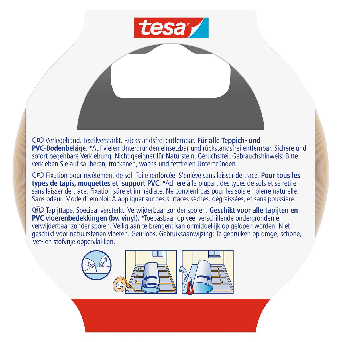 tesa 55729 Verlegeband, rückstandsfrei entfernbar, 5 m x 50 mm, weiß-transluzent