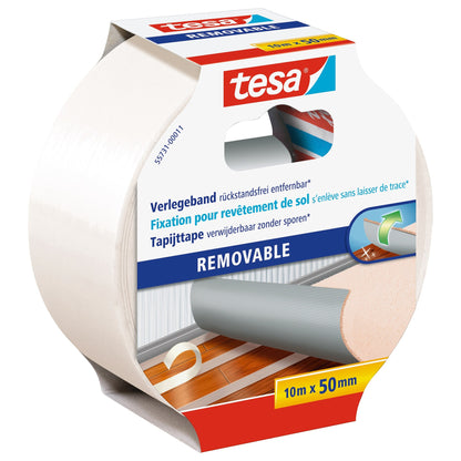 tesa 55731 Verlegeband, rückstandsfrei entfernbar, 10 m x 50 mm, weiß-transluzent