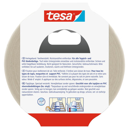 tesa 55735 Verlegeband, rückstandsfrei entfernbar, 25 m x 50 mm, weiß-transluzent