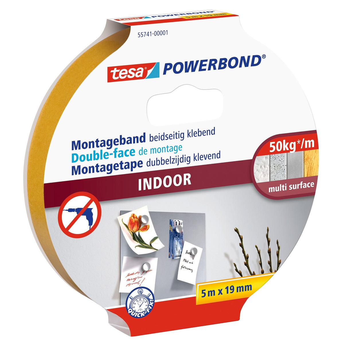 tesa Powerbond INDOOR Montageklebeband, weiß 5 m x 19 mm