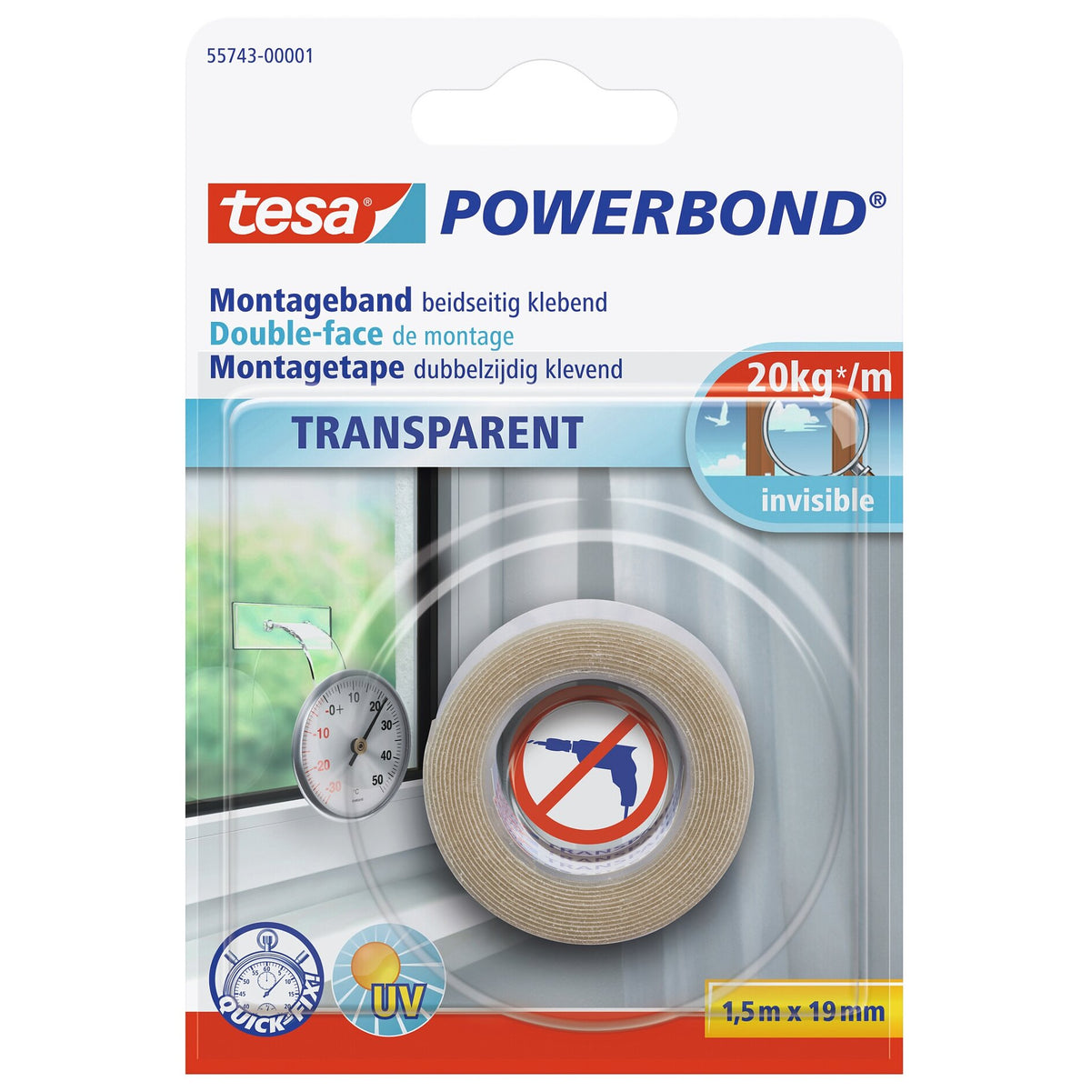 tesa Powerbond TRANSPARENT Montageband 1,5 m x 19 mm