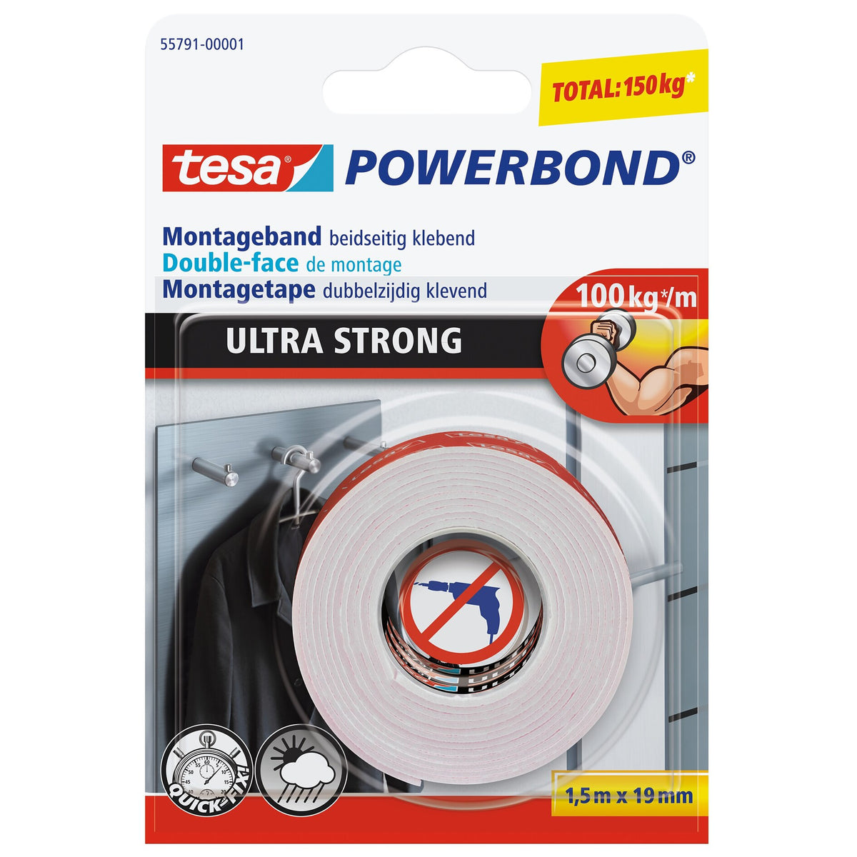tesa Powerbond ULTRA STRONG Montageband, weiß 1,5 m x 19 mm
