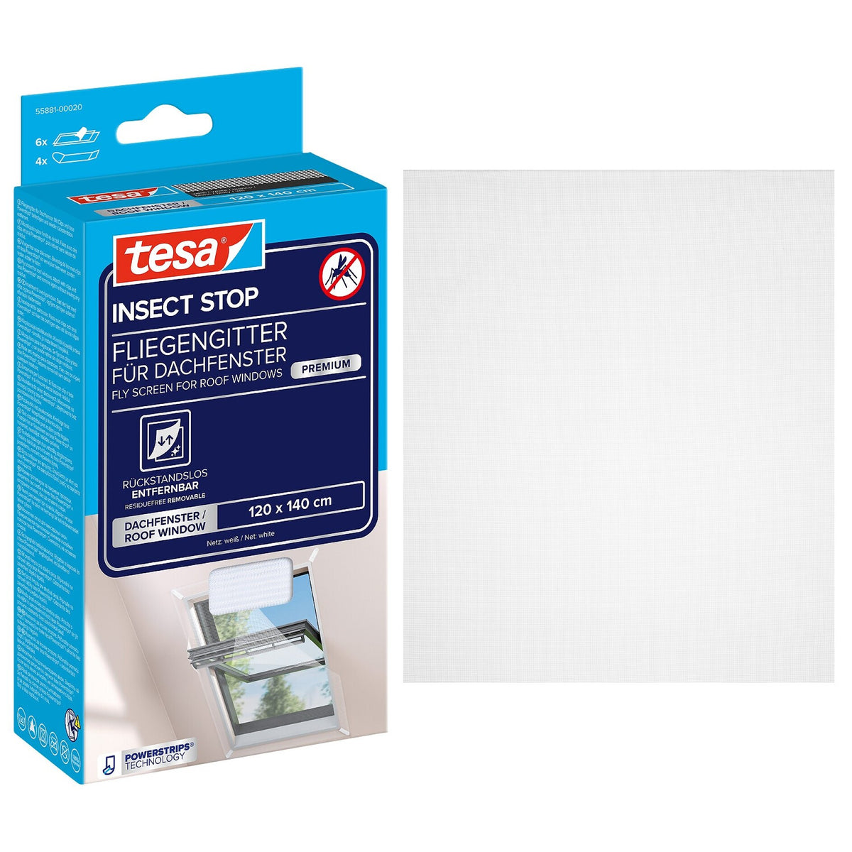 tesa INSECT STOP Fliegengitter für Dachfenster Premium weiß, 120 x 140 cm