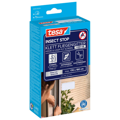 tesa INSECT STOP Klett Fliegengitter Premium für Fenster, weiß 170 x 180 cm