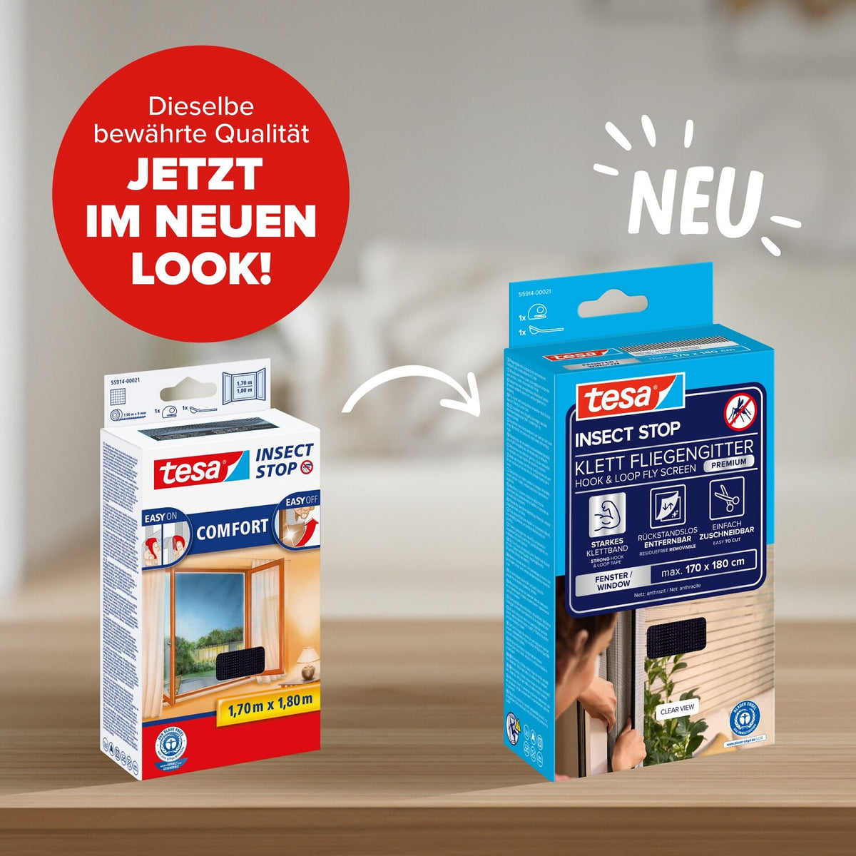 tesa INSECT STOP Klett Fliegengitter Premium für Fenster, anthrazit – Produktmerkmale